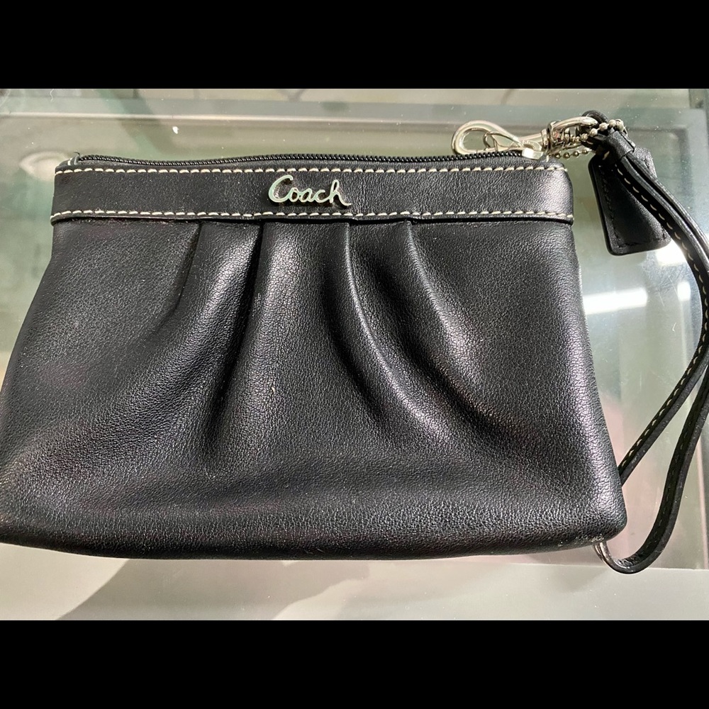 Authentic Coach Black Leather Pleated Wristlet